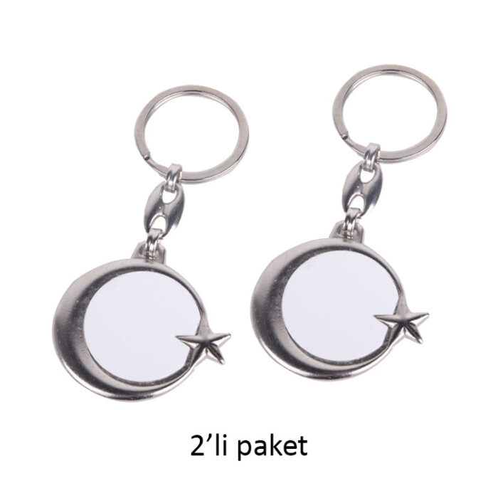 sublimasyon ay yildizli cift tarafli metal anahtarlik 2li paket 37258 62 B