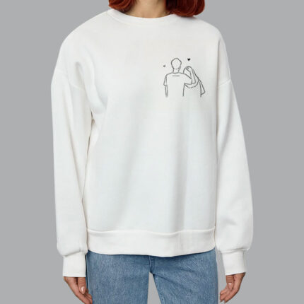 Unisex Beyaz Bisiklet Yaka Sweatshirt
