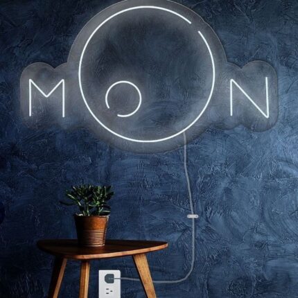 Moon Yazılı Neon Tabela 60 cm | Dekoratif LED Neon Işık - Beyaz / Tek Ebat